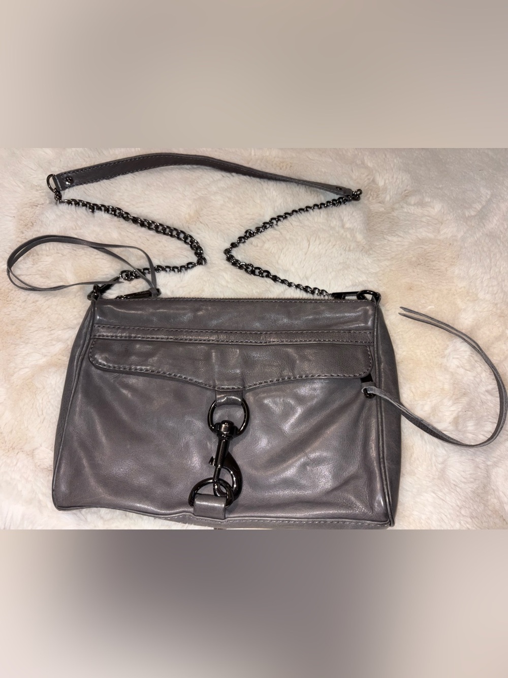 Rebecca Minkoff Grey Leather Crossbody with Chain Strap